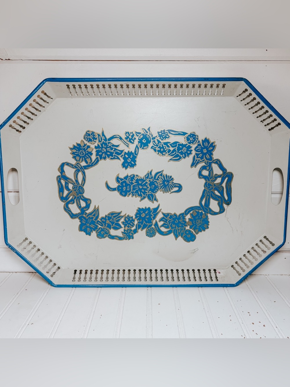 Vintage Large Floral Metal Tray | Decorative Tray